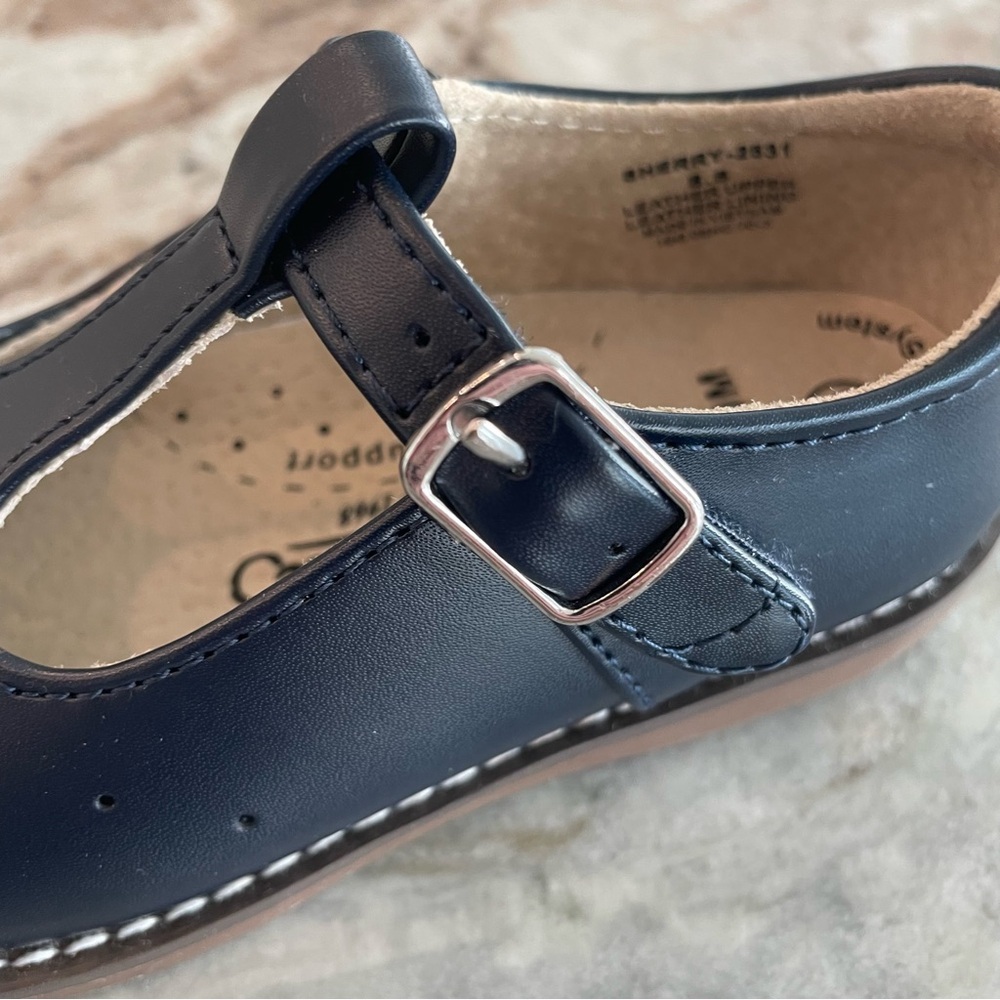 Footmates Navy Leather Mary Janes Sherry Girls Shoes Size 8.5 Arch Support - Picture 3 of 10